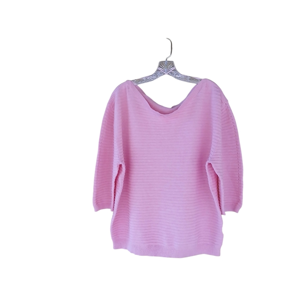 Marble Pink Ribbed Knit Boat Neck 3/4 Sleeve Cotton Sweater Size XXL